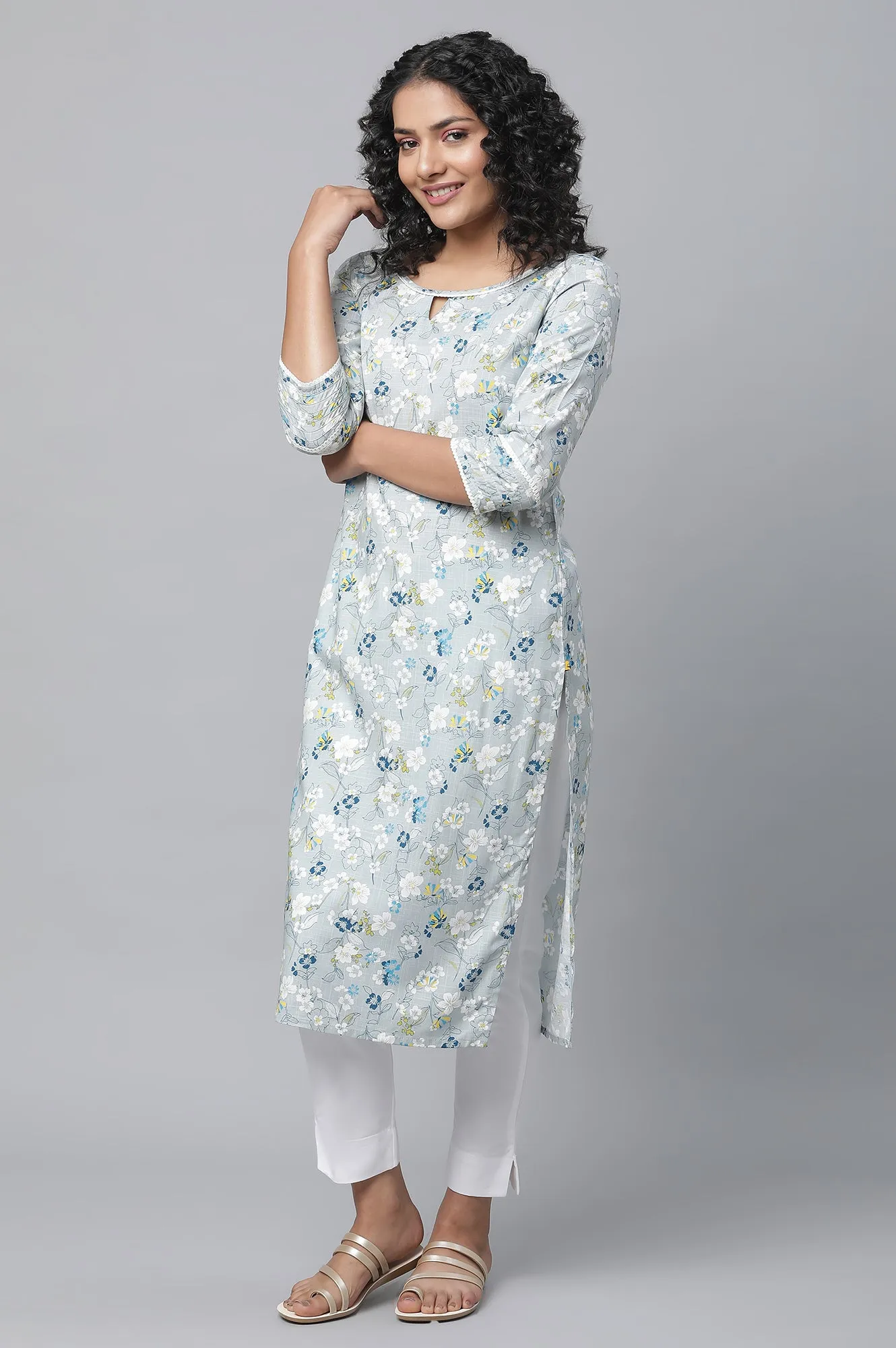 Grey Floral Printed kurta & Palazzo Set