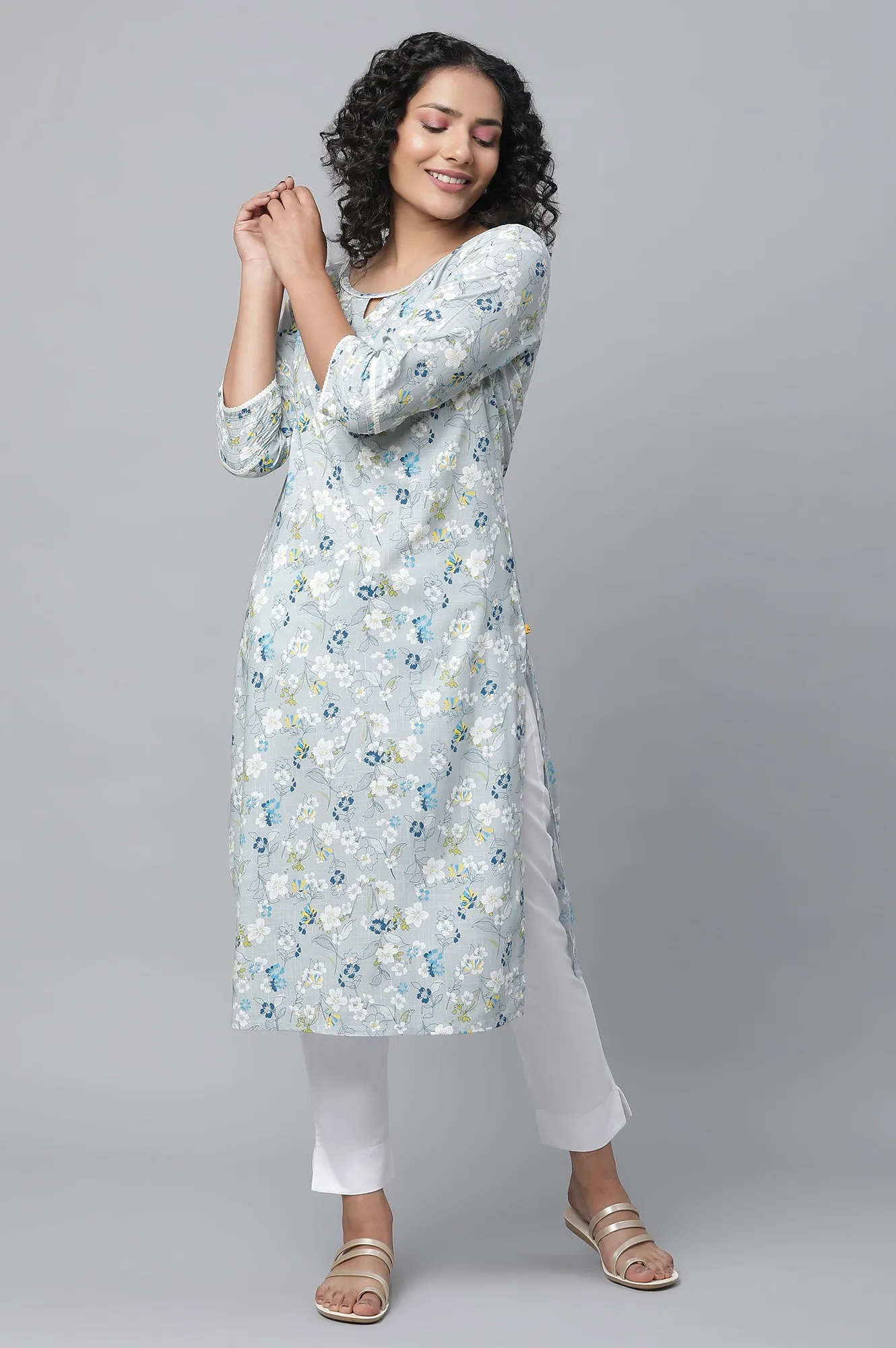 Grey Floral Printed kurta & Palazzo Set