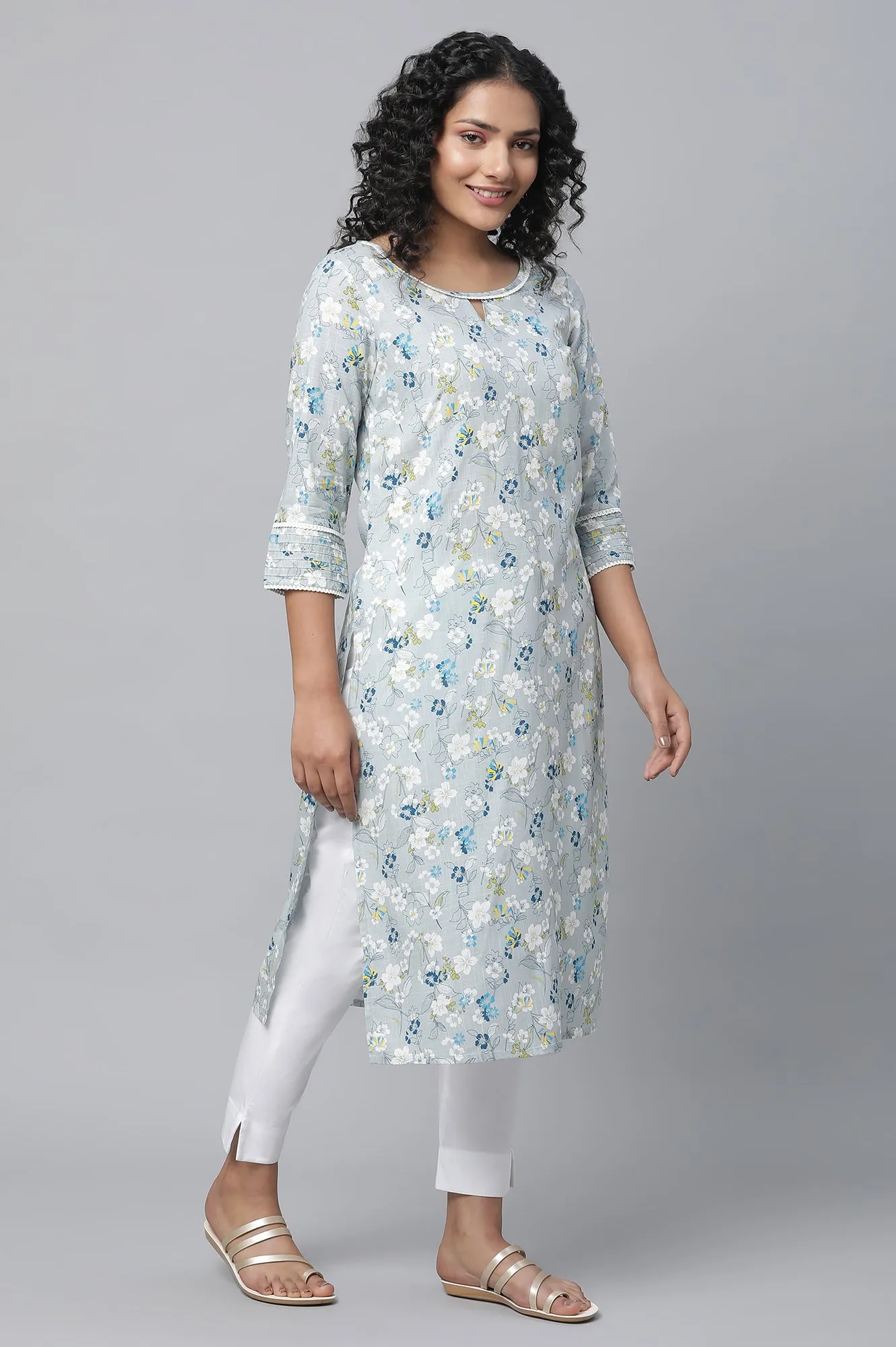 Grey Floral Printed kurta & Palazzo Set