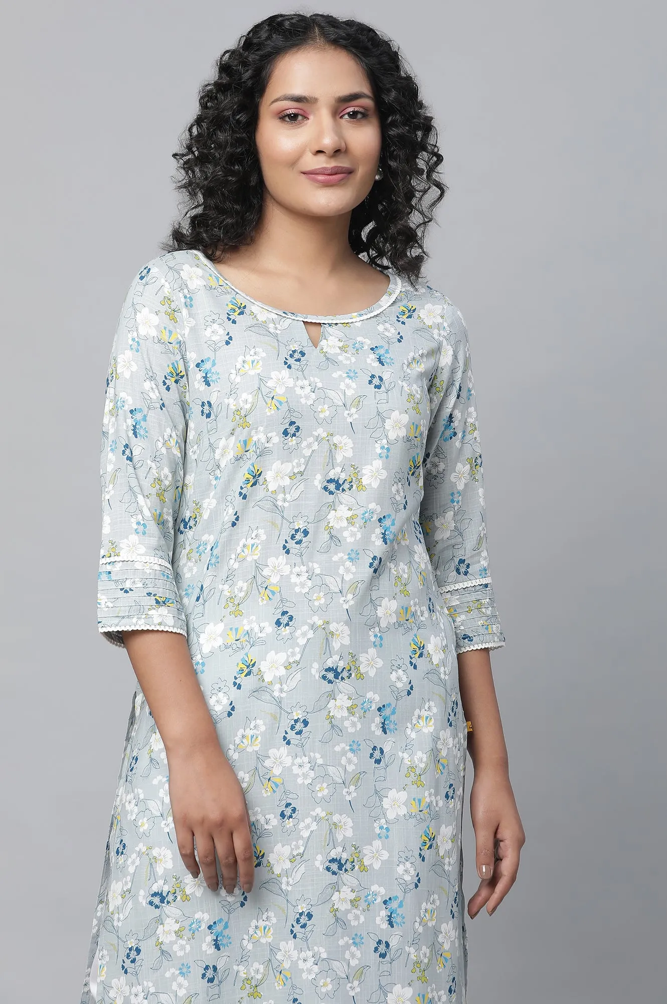 Grey Floral Printed kurta & Palazzo Set