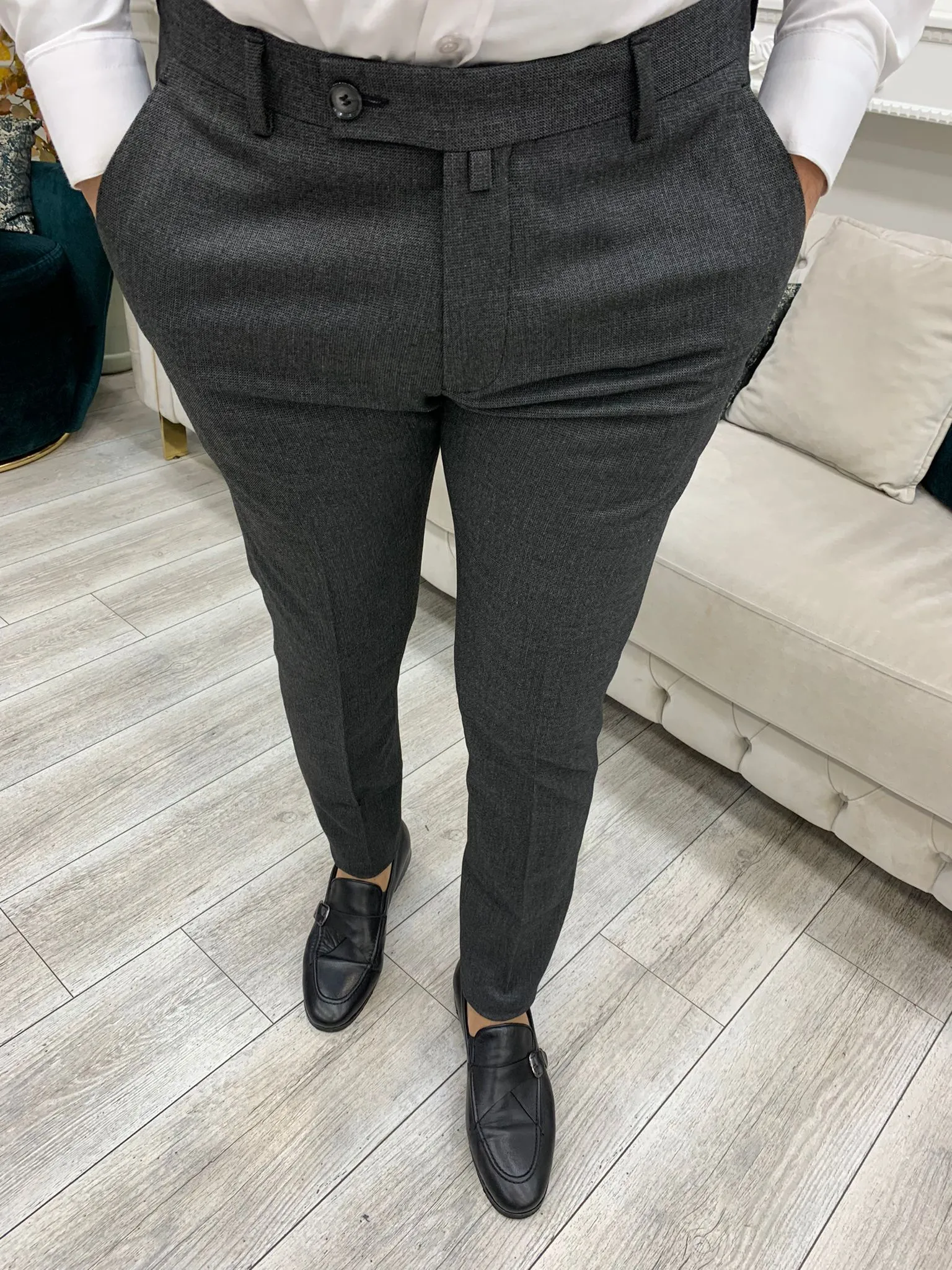 Grey Italian Style Slim Fit Trousers for Men