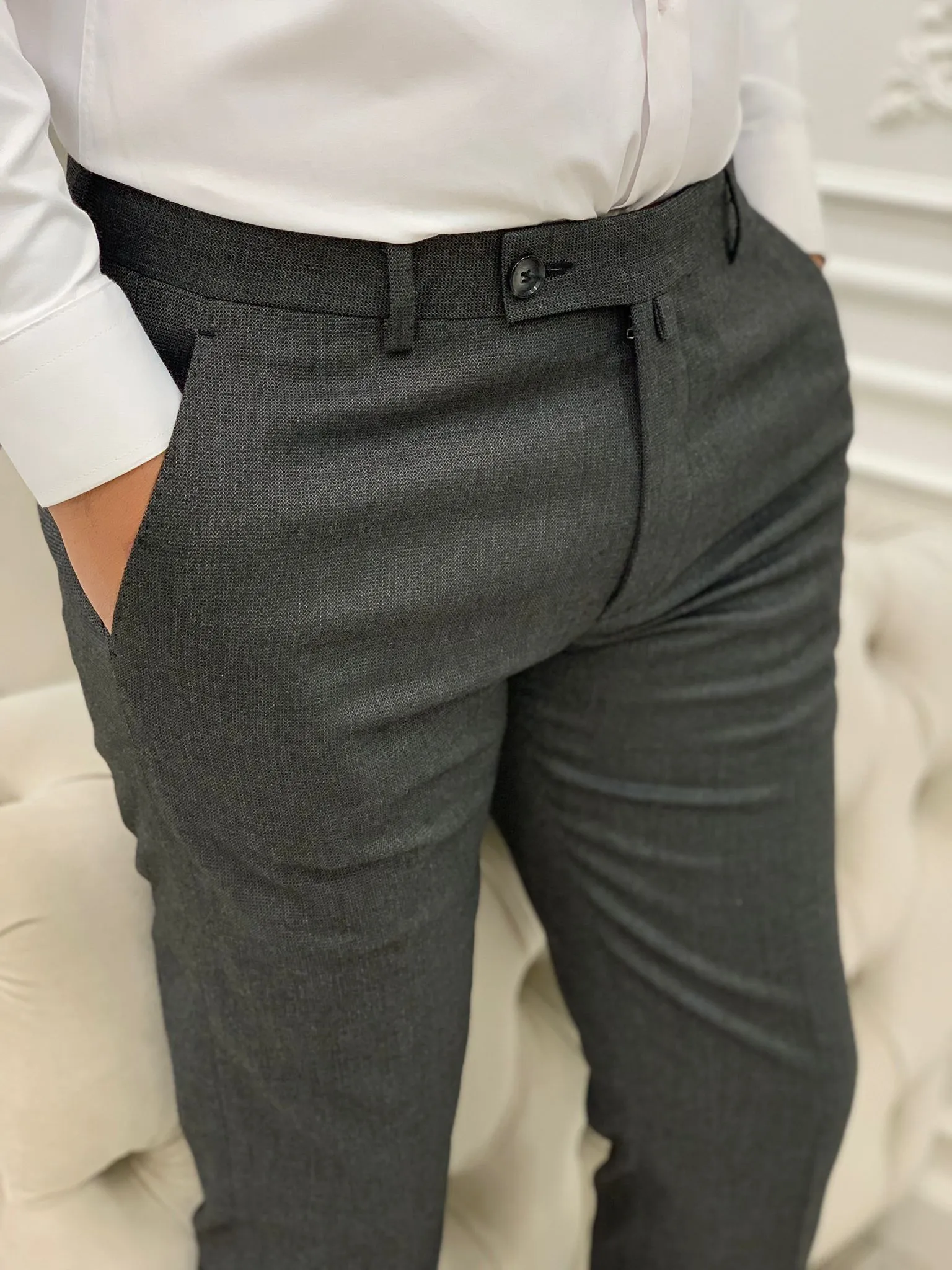 Grey Italian Style Slim Fit Trousers for Men