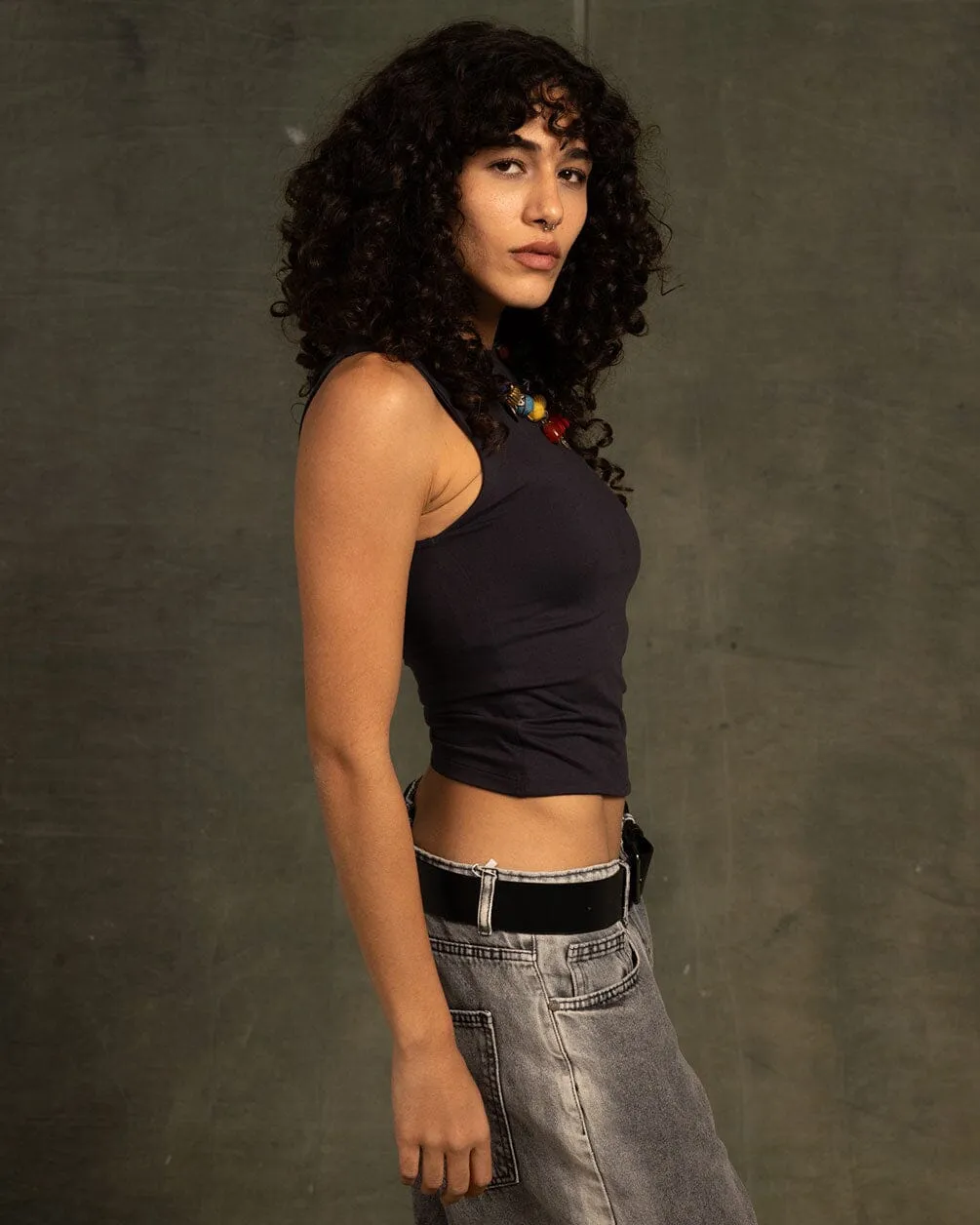 Grey Sleeveless Cropped Top