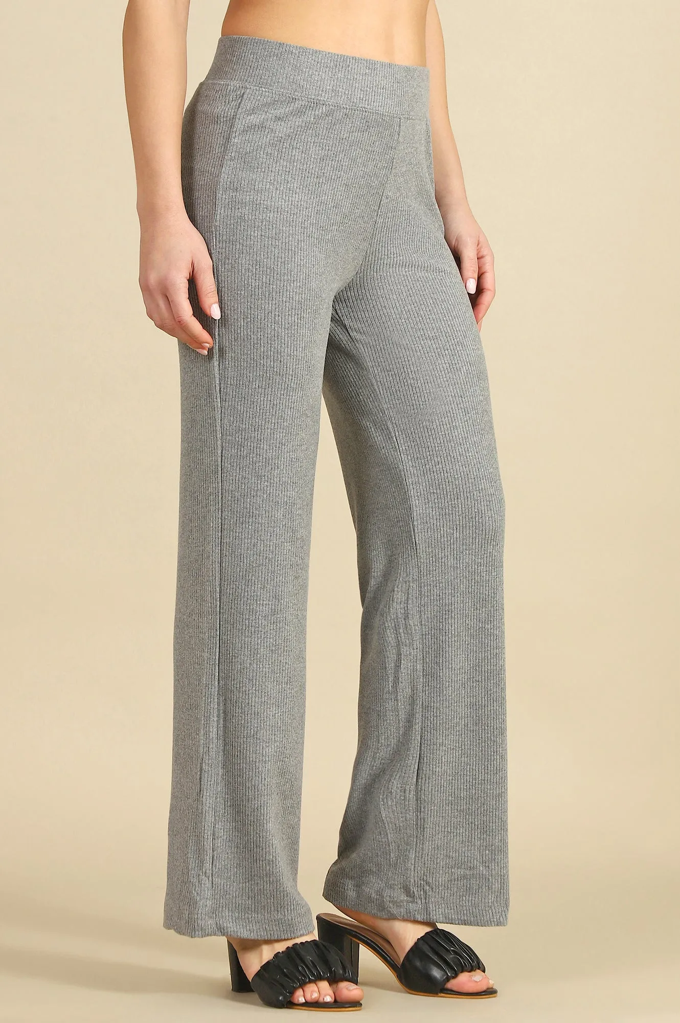 Grey Solid Rayon Parallel Pants