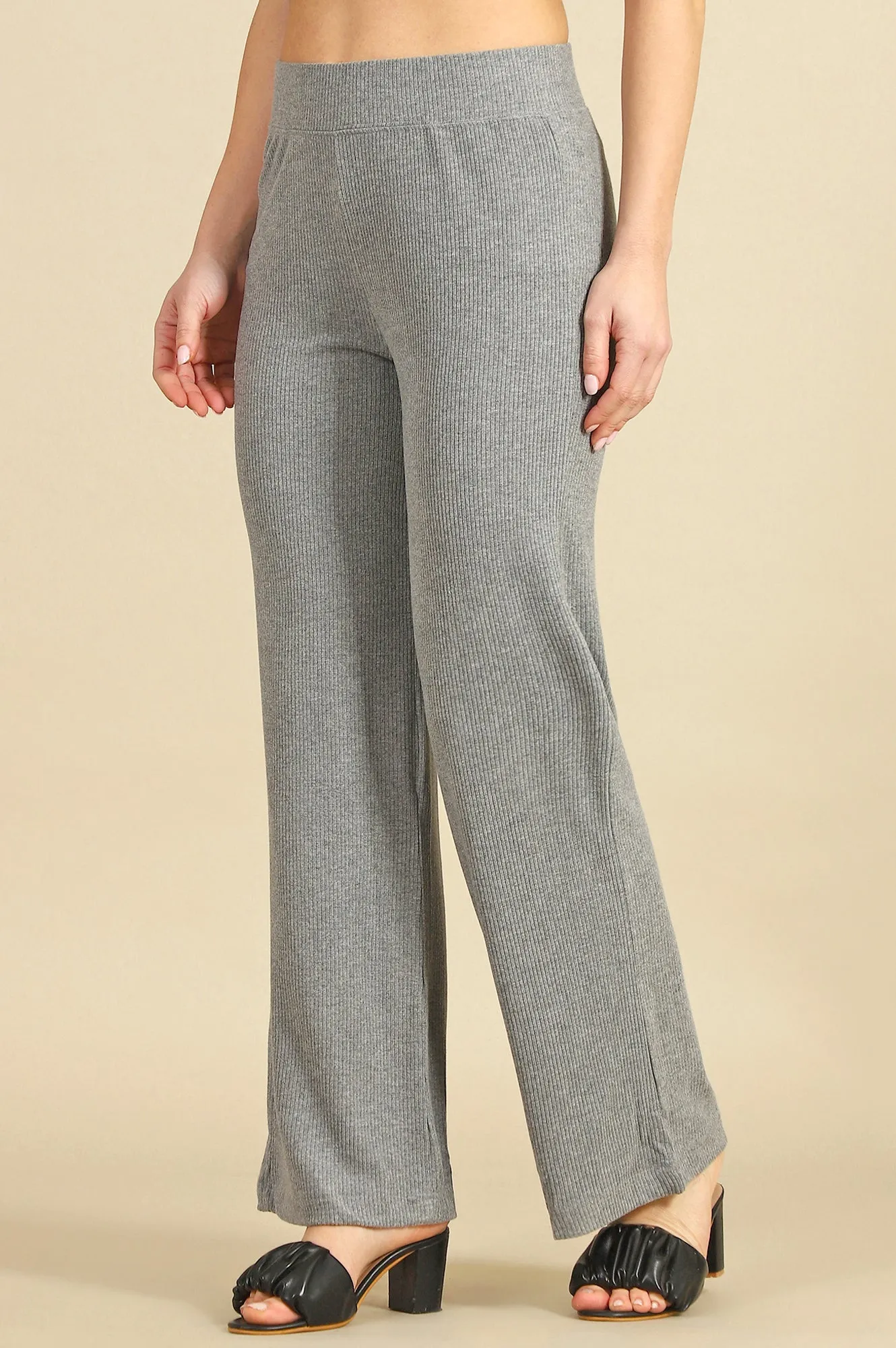 Grey Solid Rayon Parallel Pants
