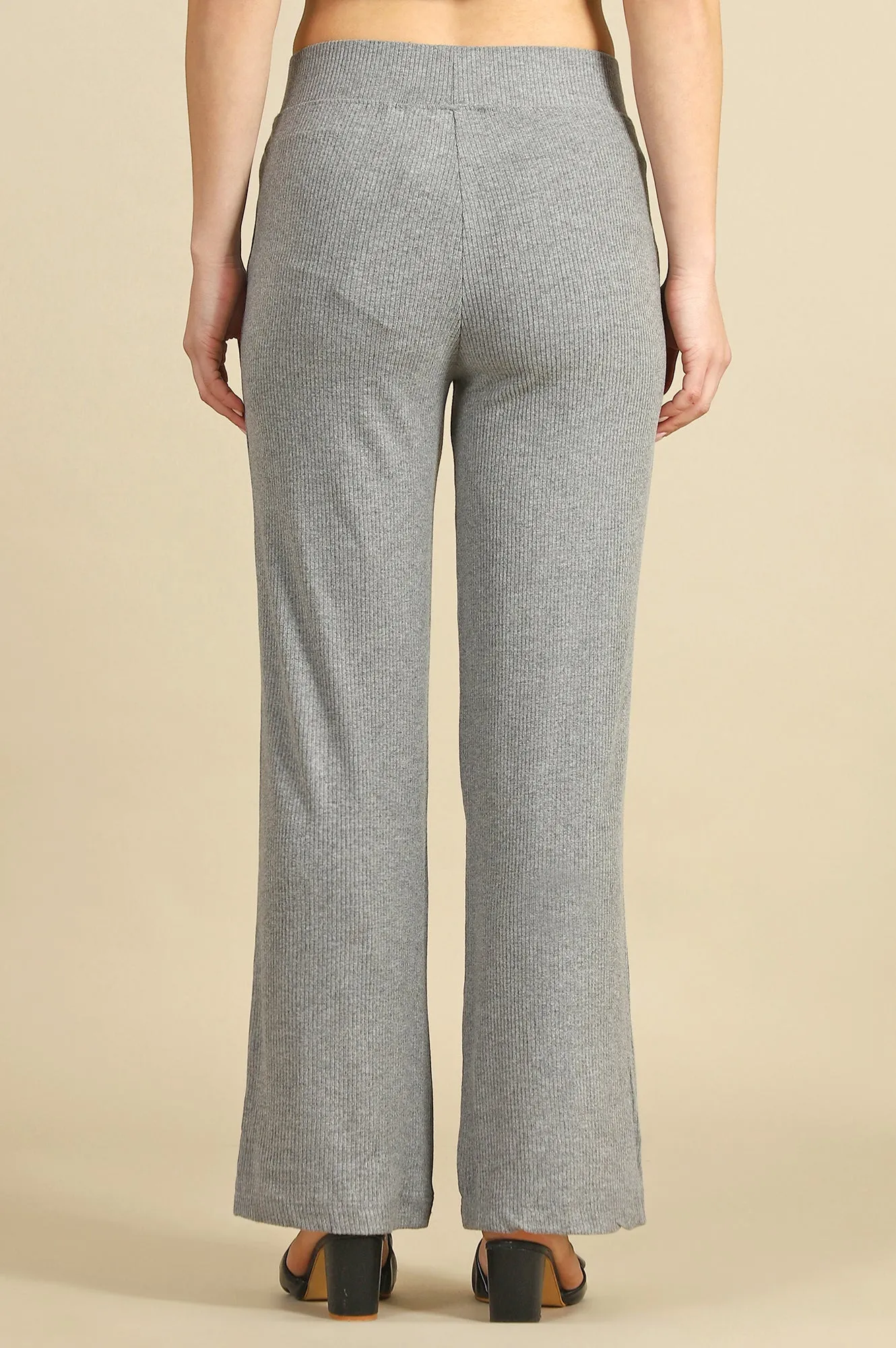 Grey Solid Rayon Parallel Pants