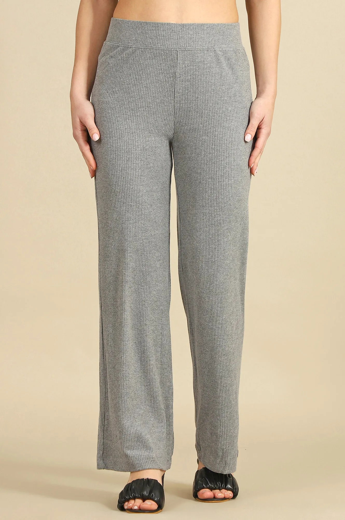 Grey Solid Rayon Parallel Pants