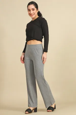 Grey Solid Rayon Parallel Pants