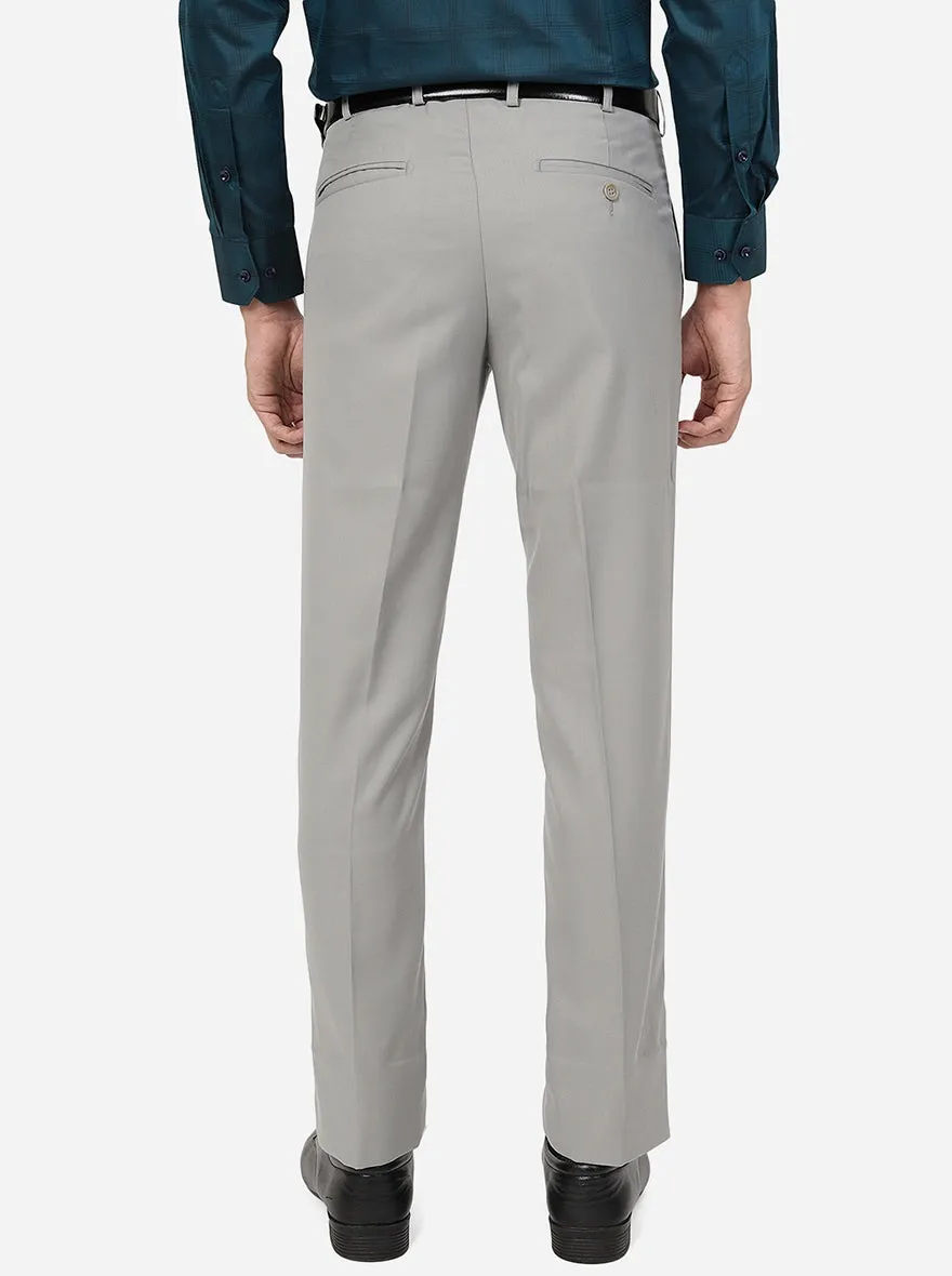 Grey Solid Slim Fit Formal Trouser | Greenfibre
