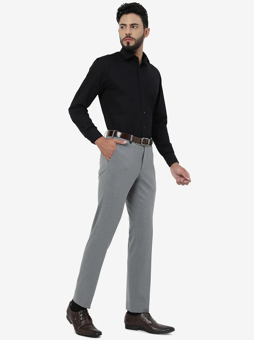 Grey Solid Slim Fit Formal Trouser | JB Studio