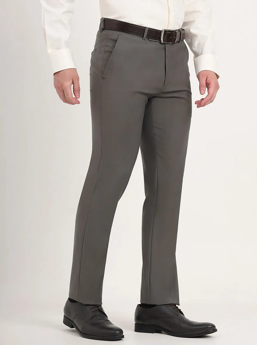 Grey Solid Slim Fit Formal Trouser | Metal