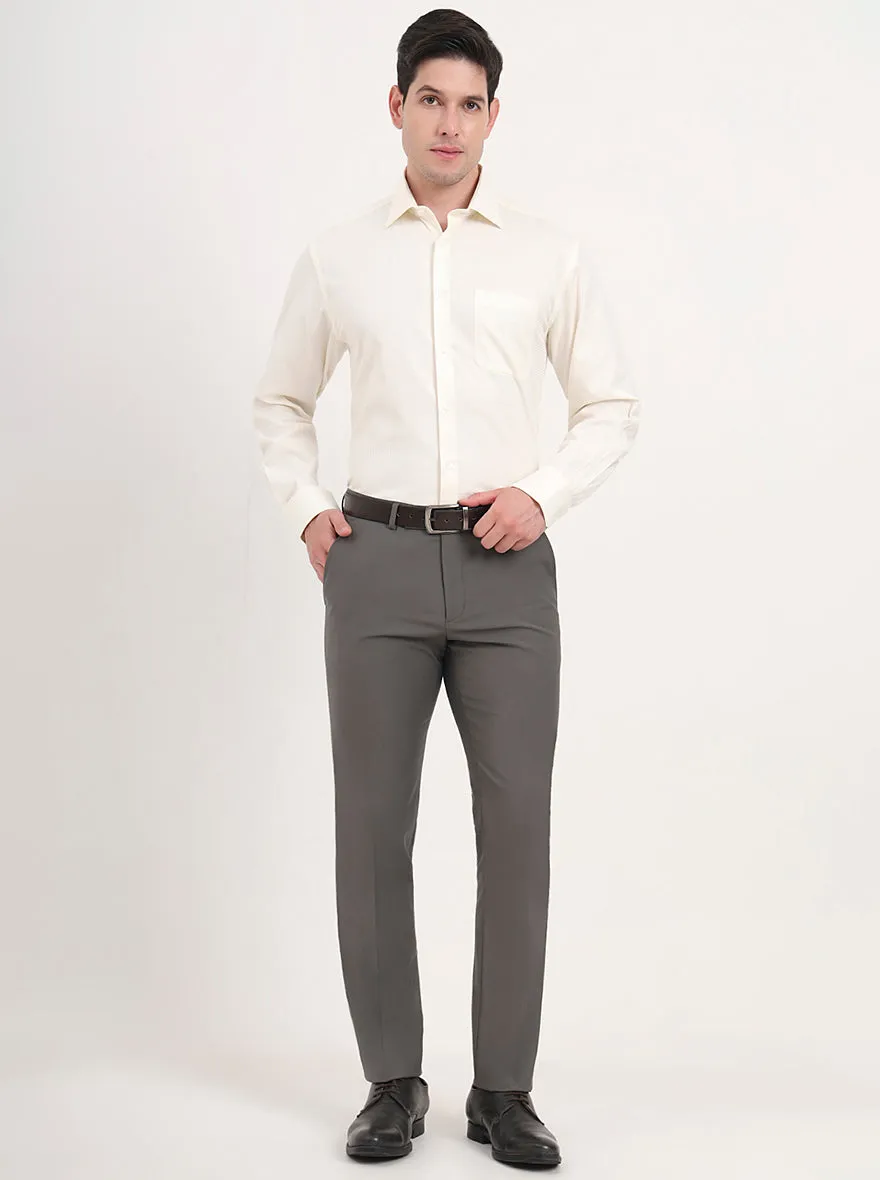 Grey Solid Slim Fit Formal Trouser | Metal