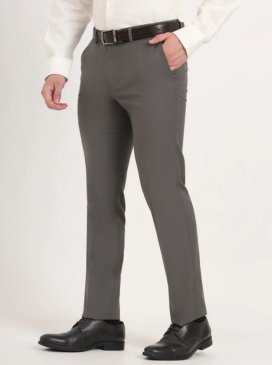 Grey Solid Slim Fit Formal Trouser | Metal