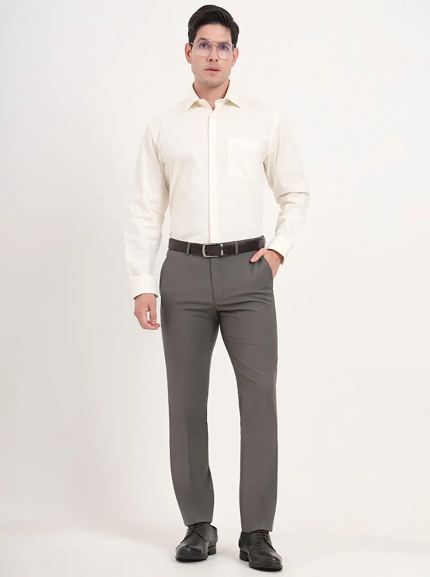 Grey Solid Slim Fit Formal Trouser | Metal