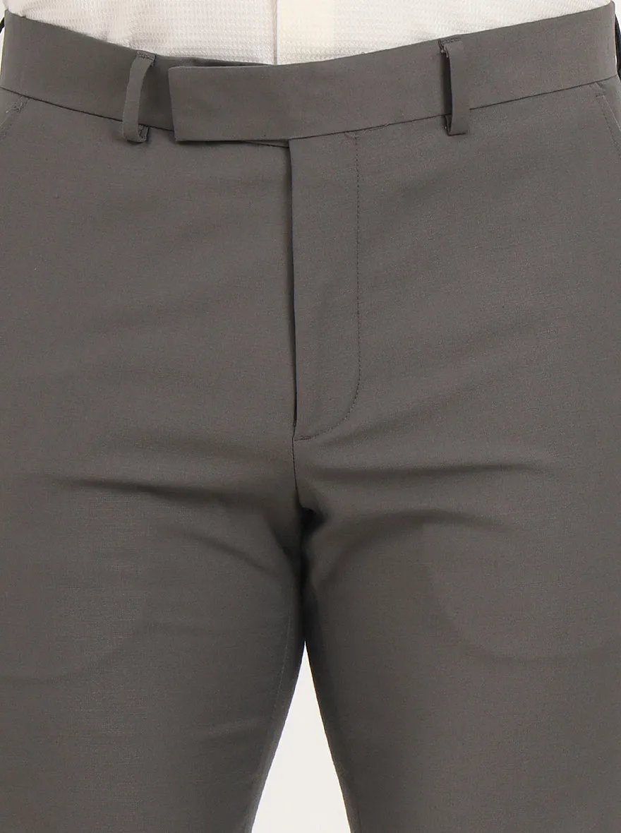 Grey Solid Slim Fit Formal Trouser | Metal