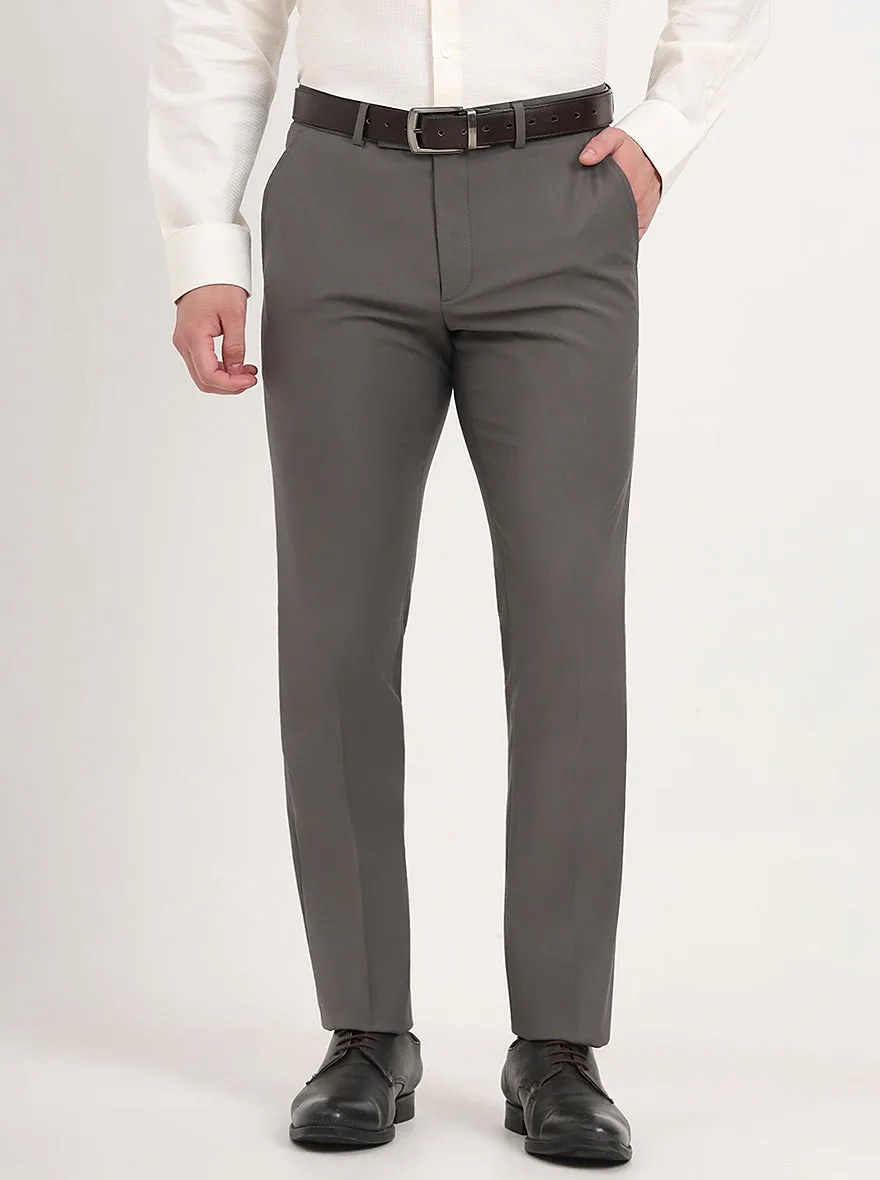 Grey Solid Slim Fit Formal Trouser | Metal
