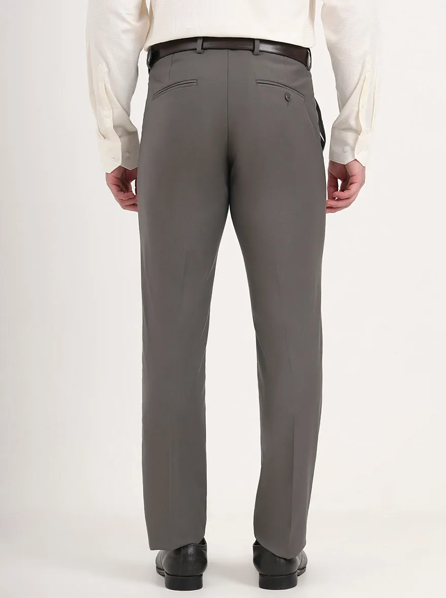 Grey Solid Slim Fit Formal Trouser | Metal