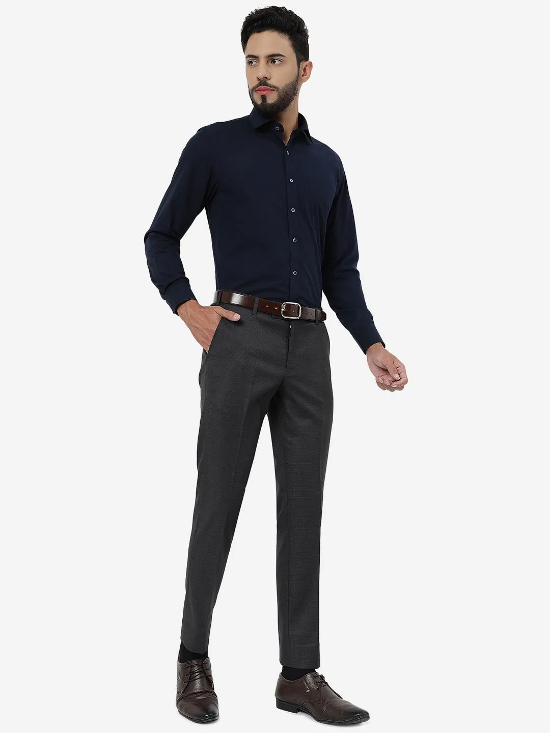 Grey Solid Super Slim Fit Formal Trouser | JadeBlue