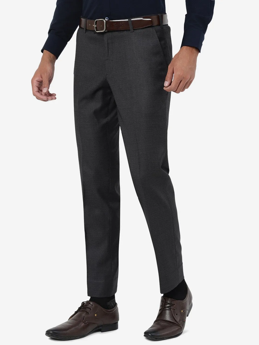 Grey Solid Super Slim Fit Formal Trouser | JadeBlue