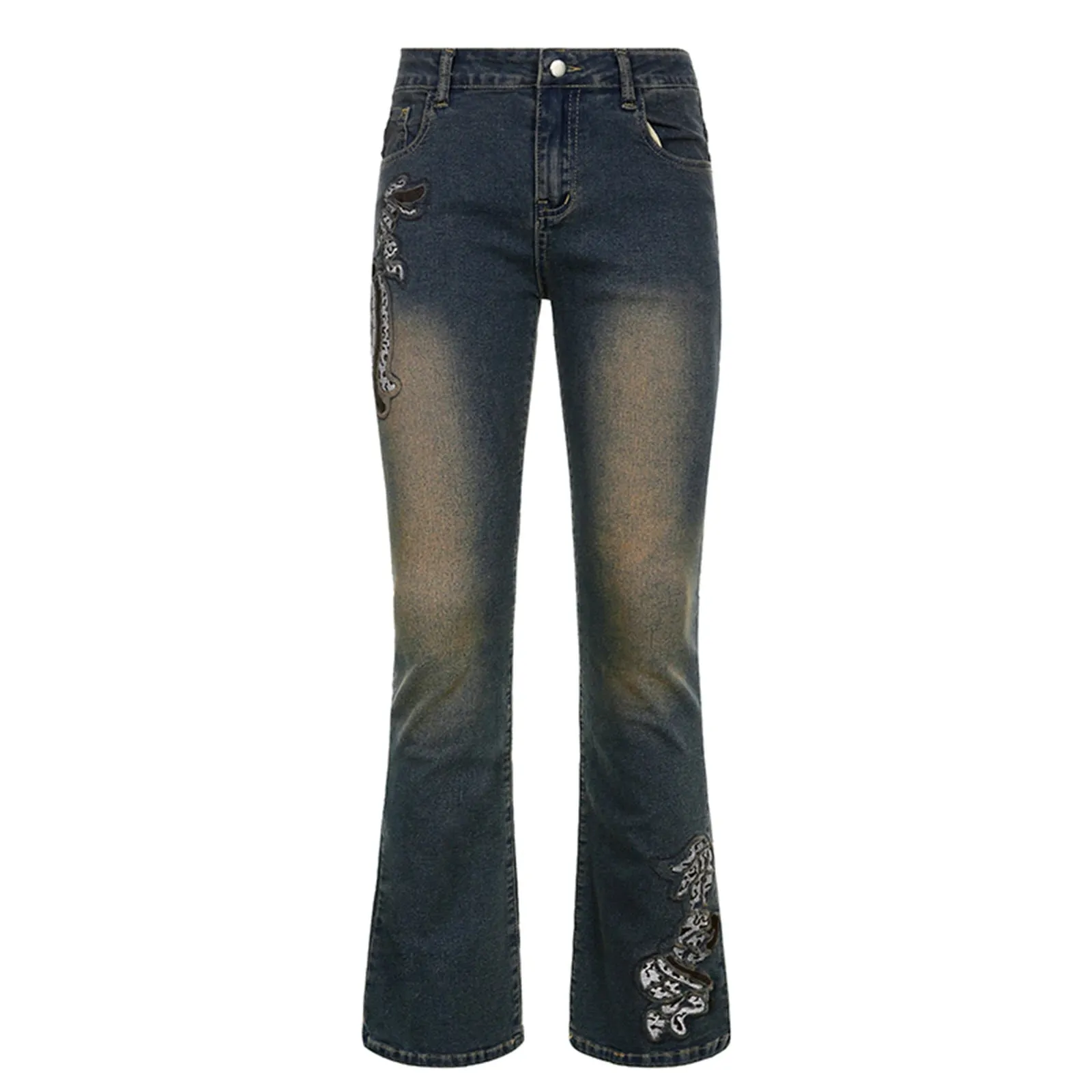 Grunge Fairycore Embroidered Jeans