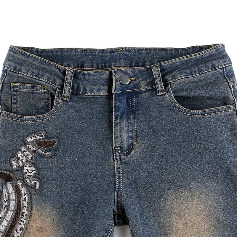Grunge Fairycore Embroidered Jeans
