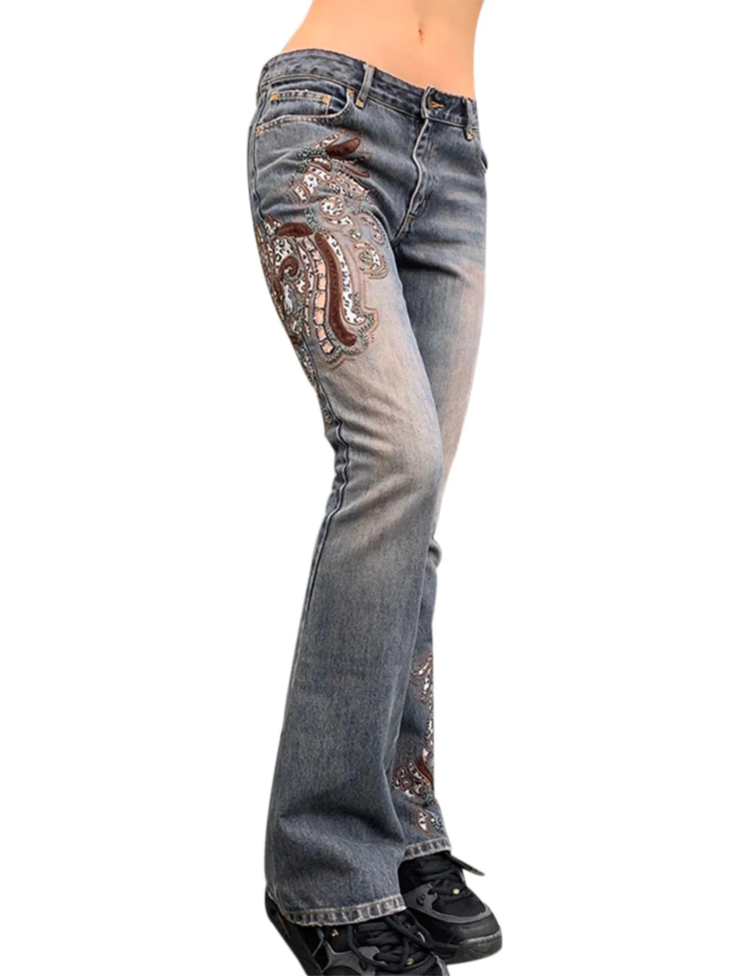 Grunge Fairycore Embroidered Jeans