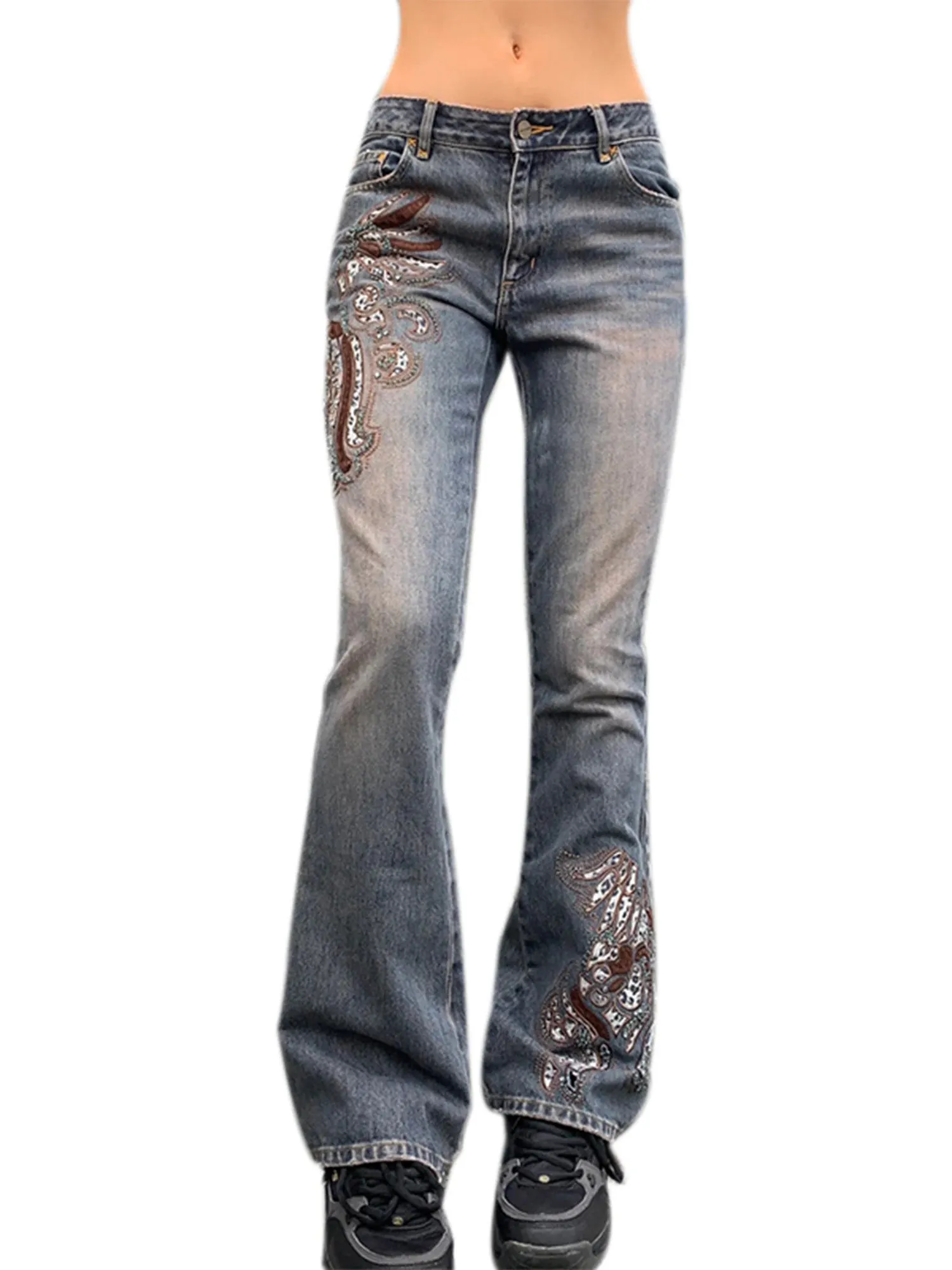 Grunge Fairycore Embroidered Jeans