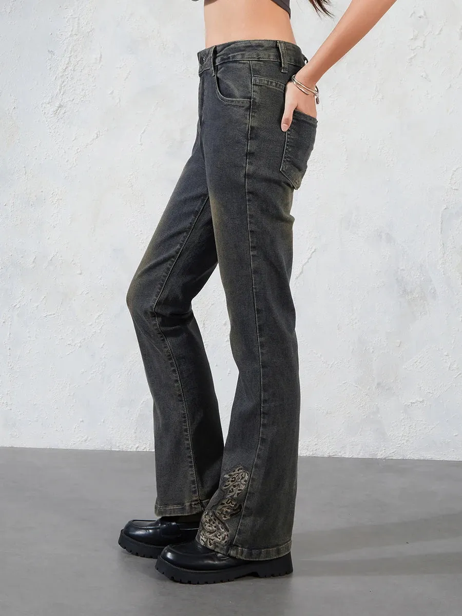 Grunge Fairycore Embroidered Jeans