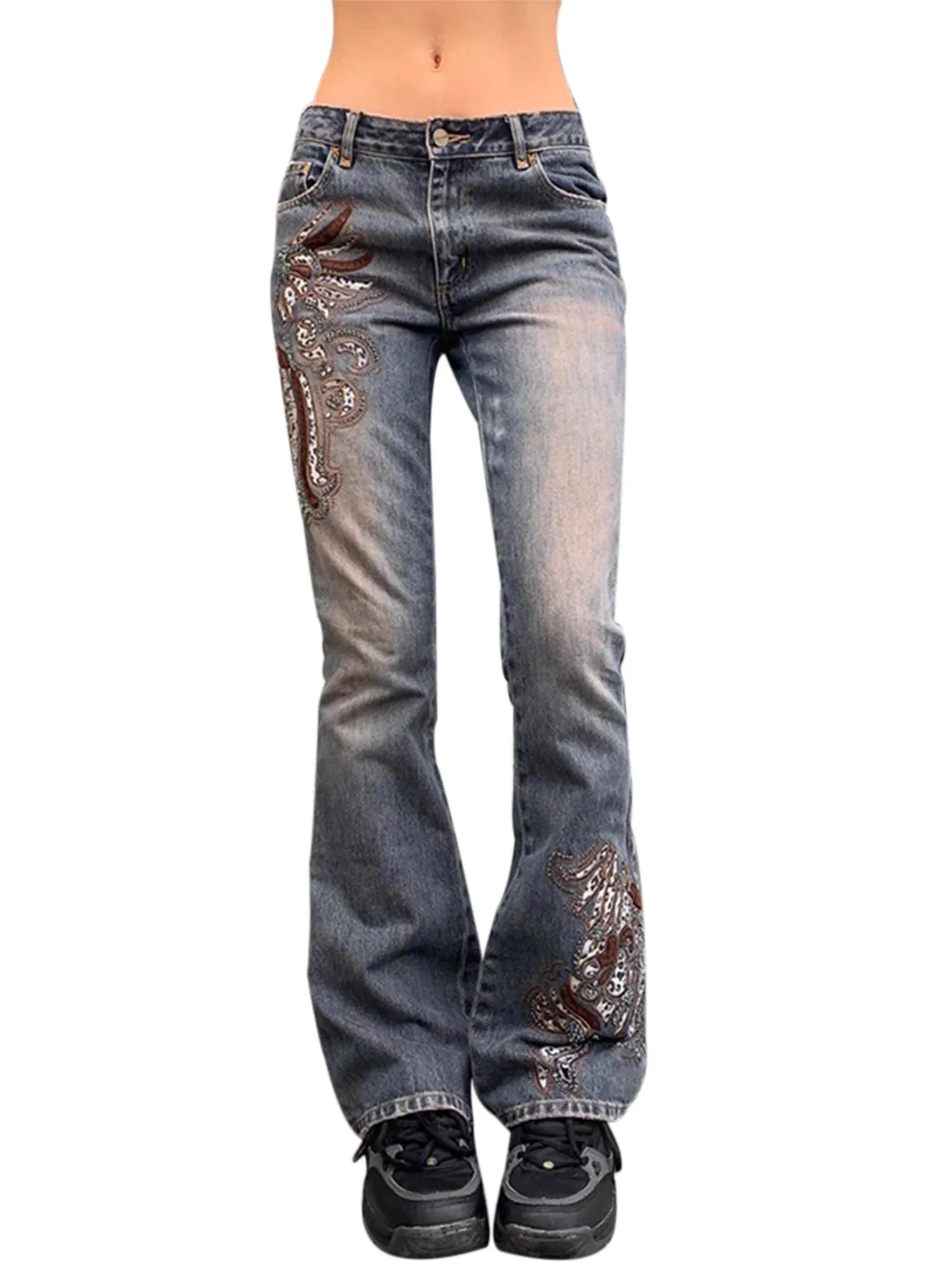 Grunge Fairycore Embroidered Jeans