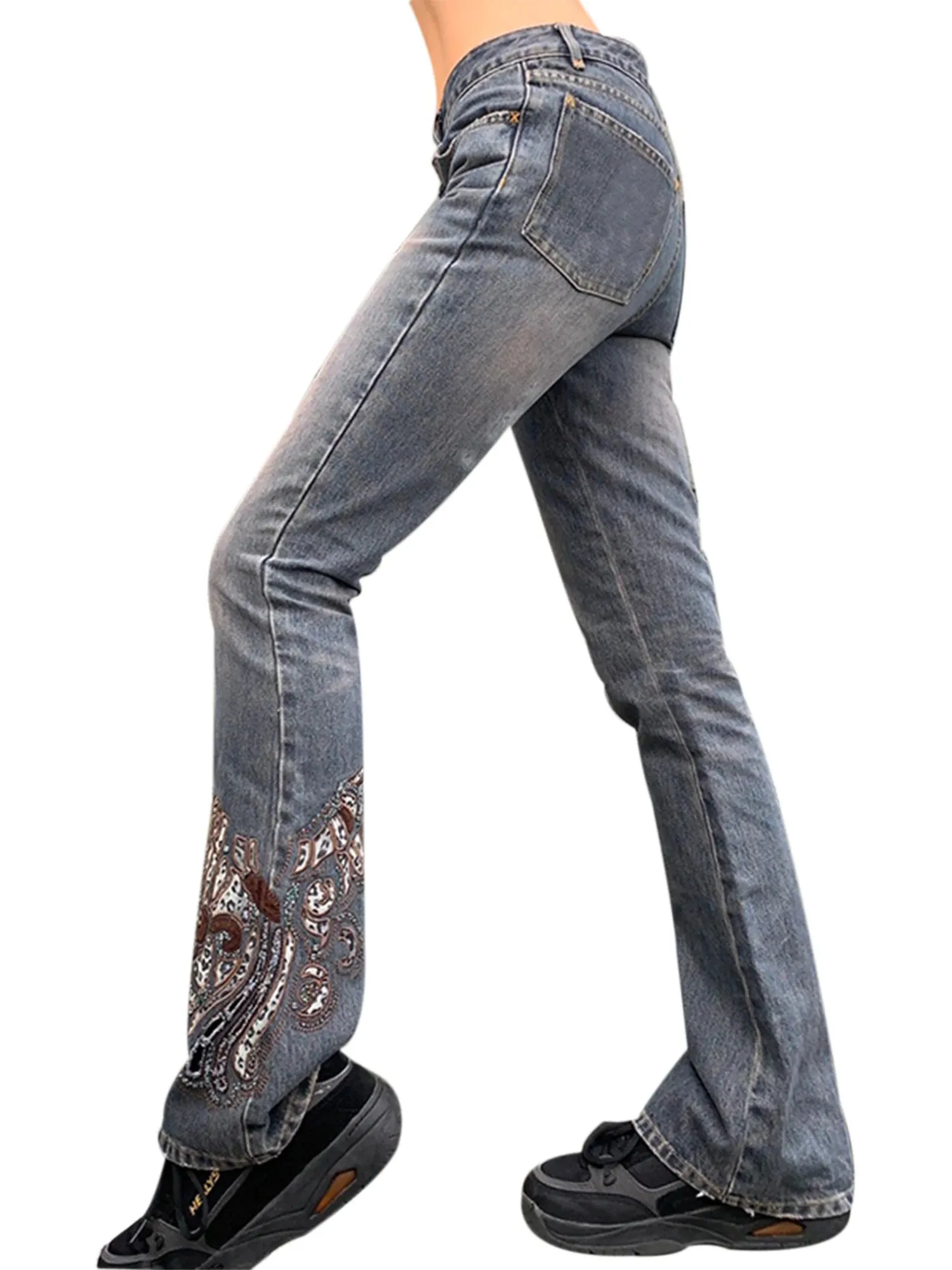 Grunge Fairycore Embroidered Jeans