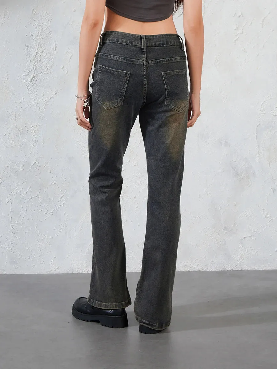 Grunge Fairycore Embroidered Jeans