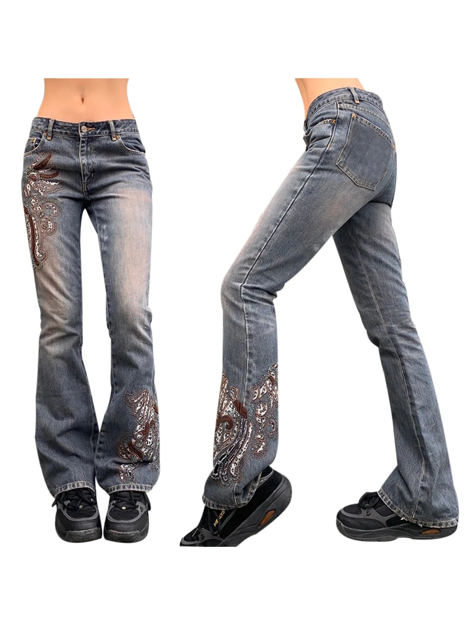 Grunge Fairycore Embroidered Jeans