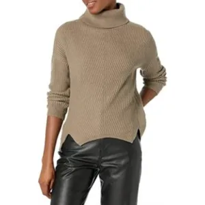 GUESS Women's Long Sleeve Chevron Doni Turtlenk Sweater, Walnut Shell, Medium