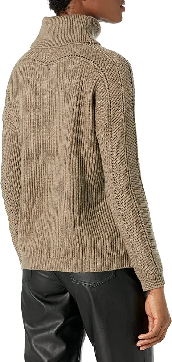 GUESS Women's Long Sleeve Chevron Doni Turtlenk Sweater, Walnut Shell, Medium