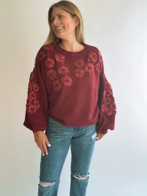 Hand Embroidered Flower Sweater
