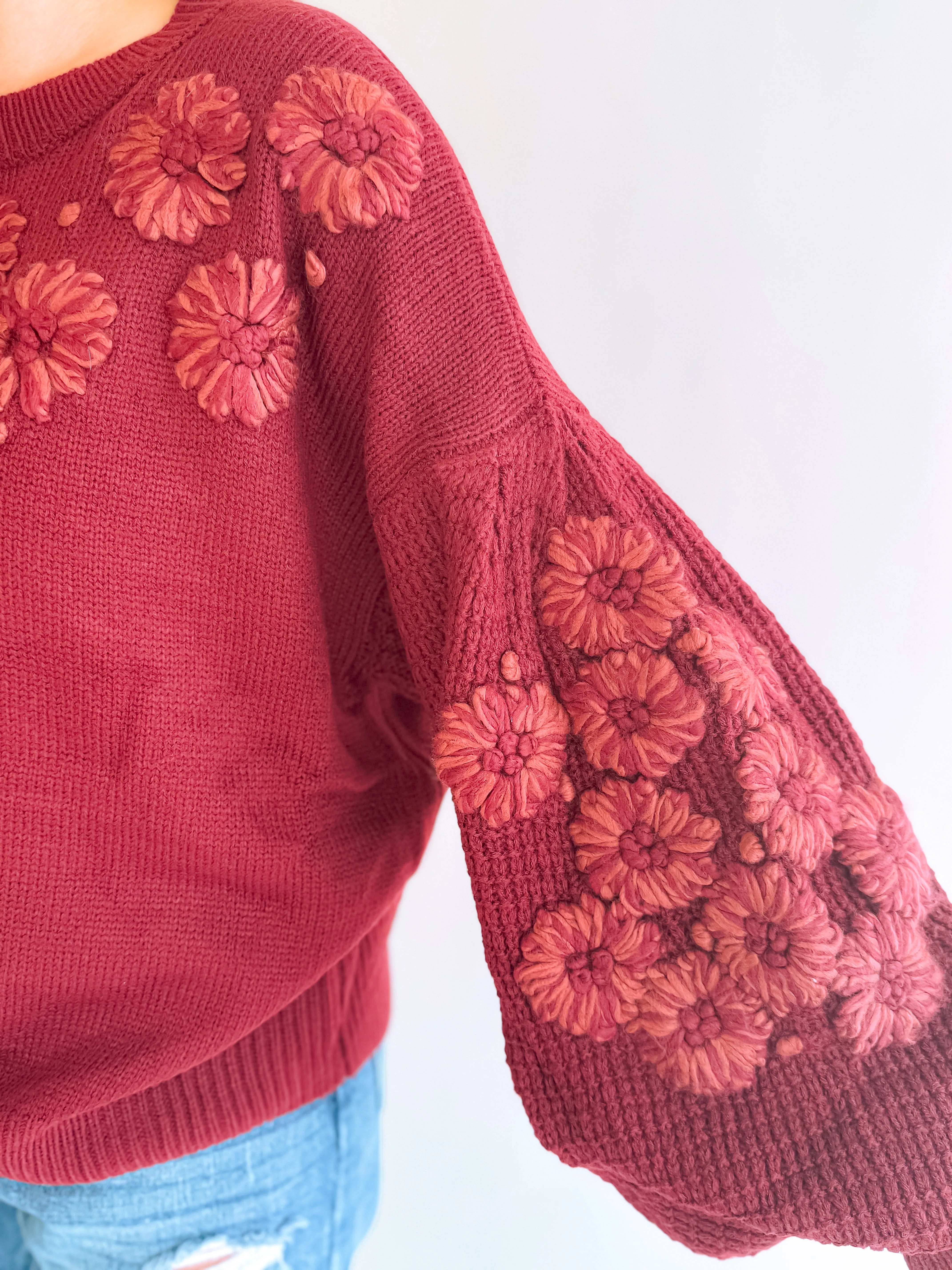 Hand Embroidered Flower Sweater