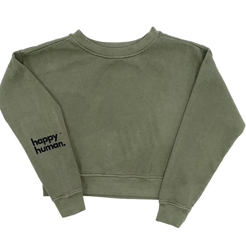 Happy Human Cropped Sweatshirt | Army Green | Women & Youth 10 