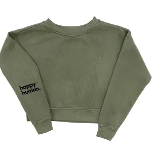 Happy Human Cropped Sweatshirt | Army Green | Women & Youth 10 