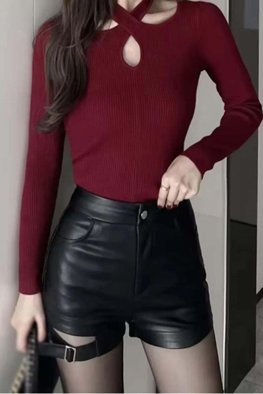 High Waist Buckle Leather Shorts