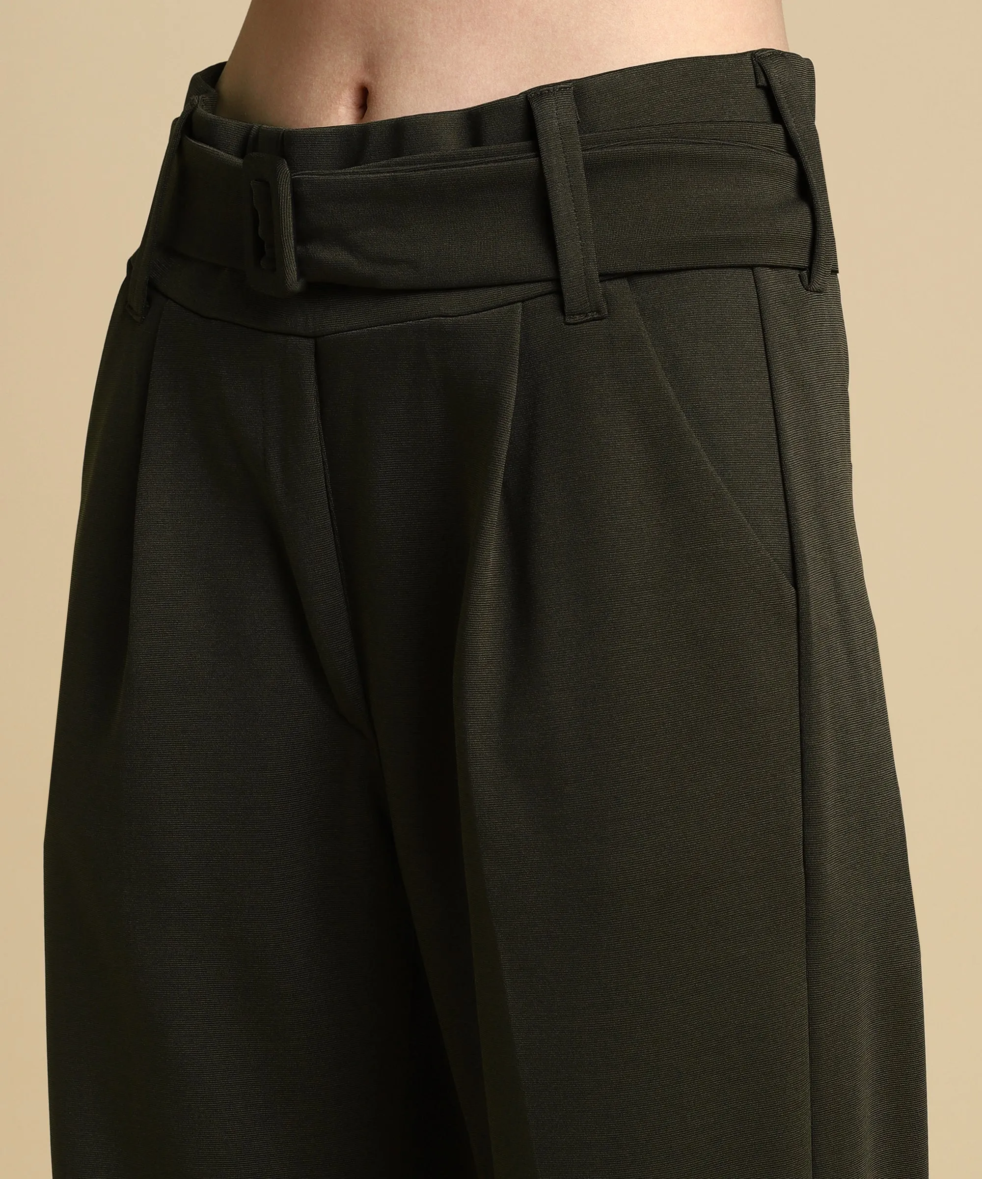 High Waist Formal Wide Leg Parallel Trouser with Belt