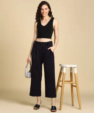 High Waist Formal Wide Leg Parallel Trouser with Belt