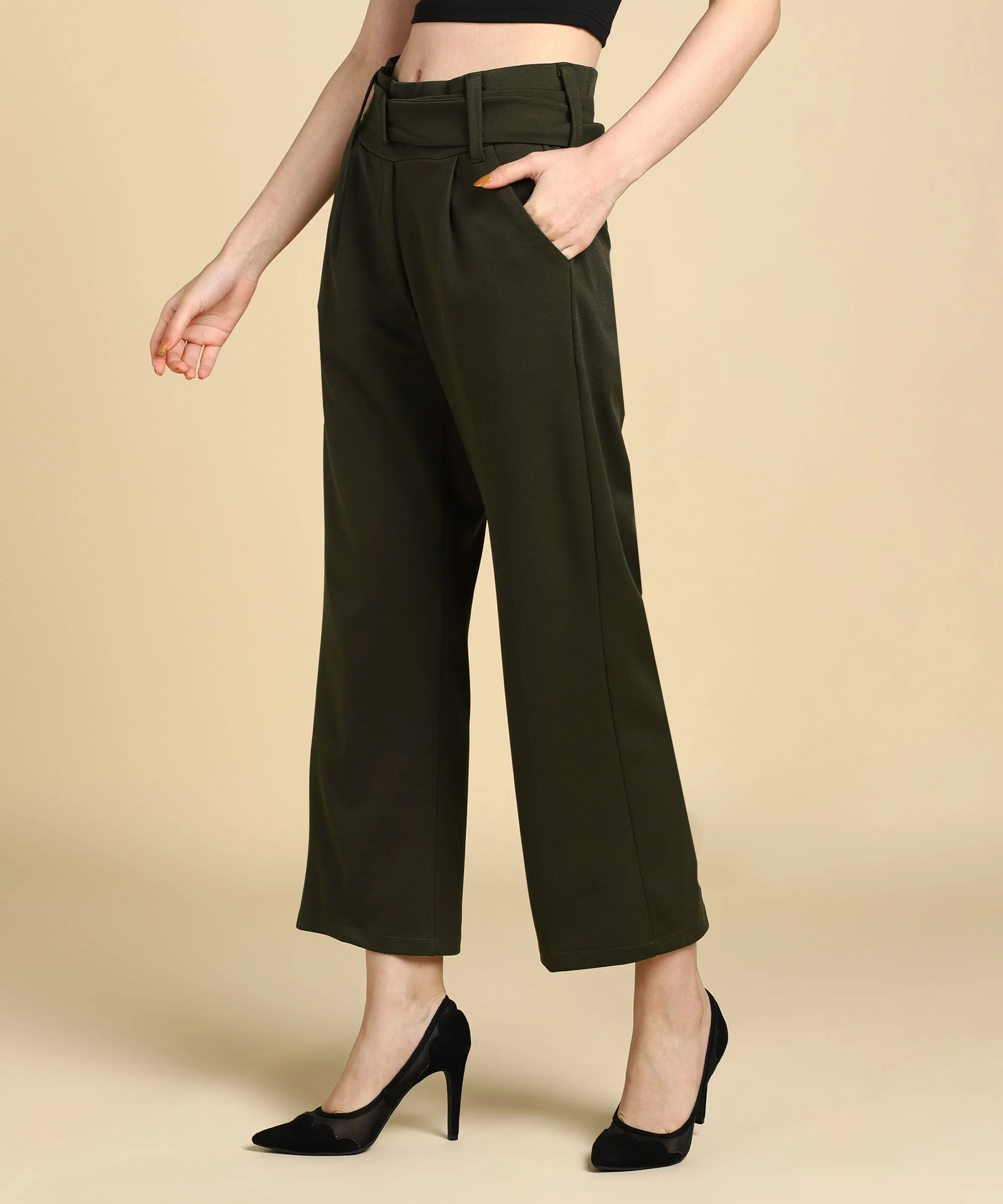 High Waist Formal Wide Leg Parallel Trouser with Belt