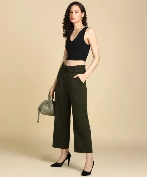 High Waist Formal Wide Leg Parallel Trouser with Belt