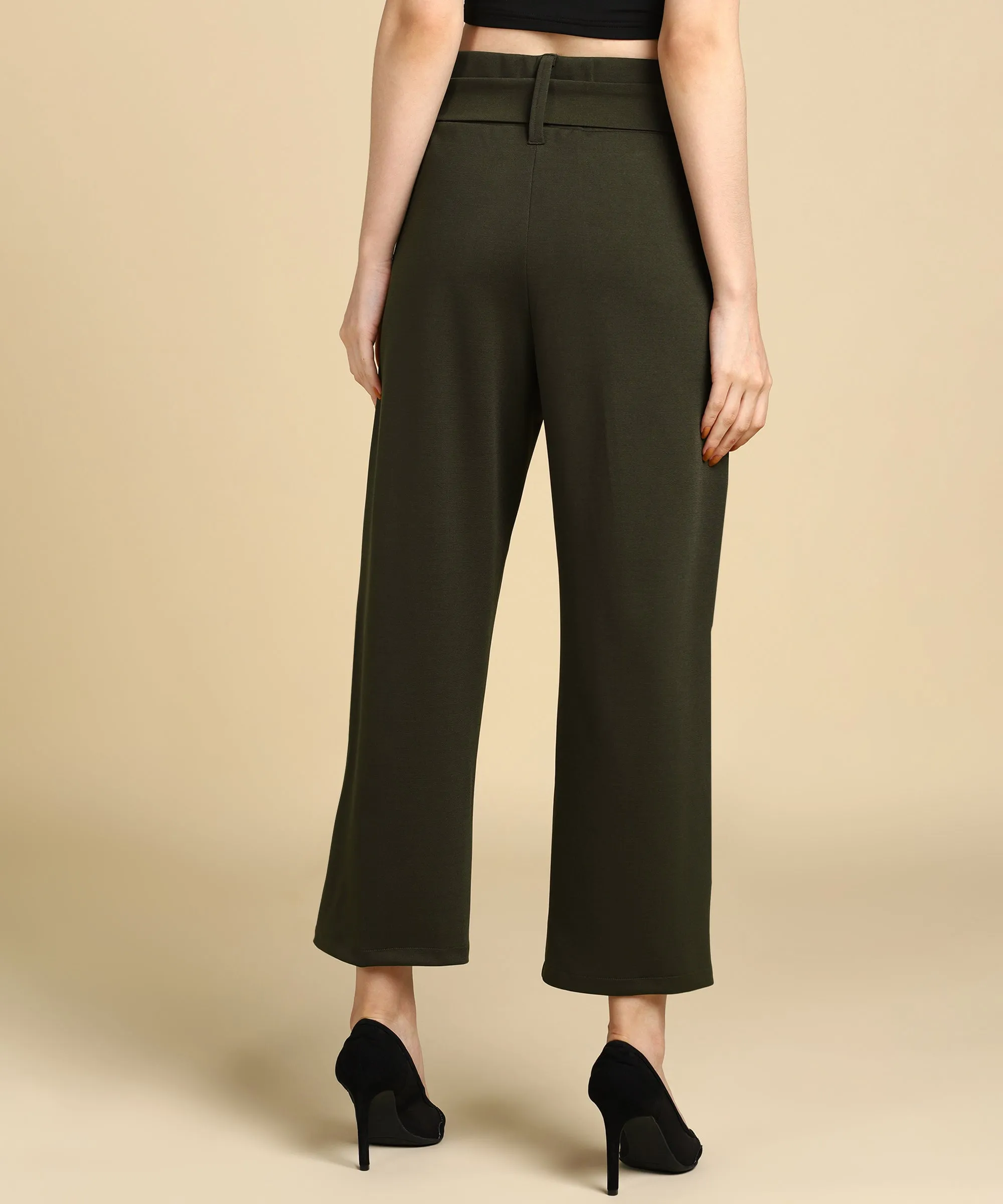 High Waist Formal Wide Leg Parallel Trouser with Belt