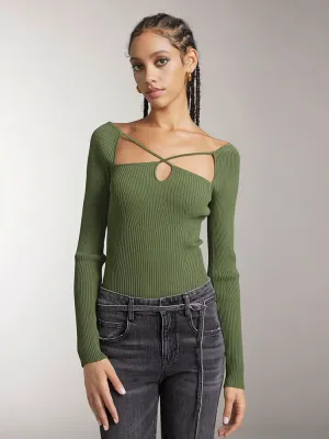 Hollow Design Slim Fit Knit Top