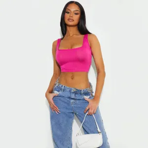 HOT PINK BASIC JERSEY SQUARE NECK CROP TANK