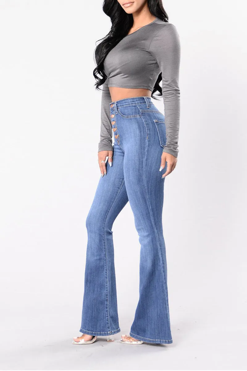 HPZ1080 Classic Button Front Flare Jeans Pant