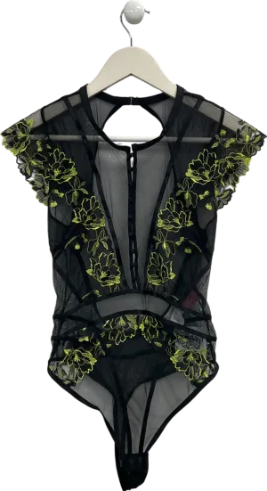 hunkemoller Black Embroidered Floral Bodysuit UK 8