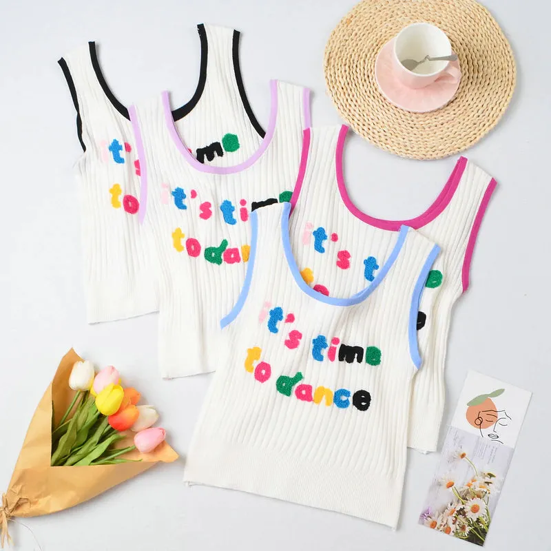 It's Time To Dance Letter Embroidered Crop Tops