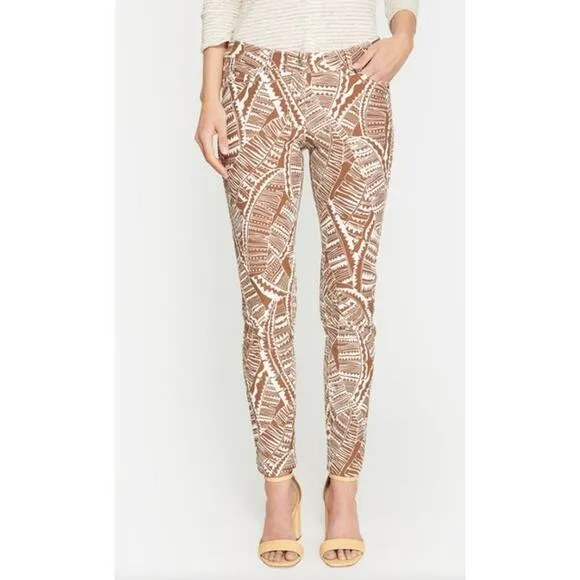 J McLaughlin Lexi Slim Stretch Jeans Womens Sz 2 Brown White Leaf Print NWOT